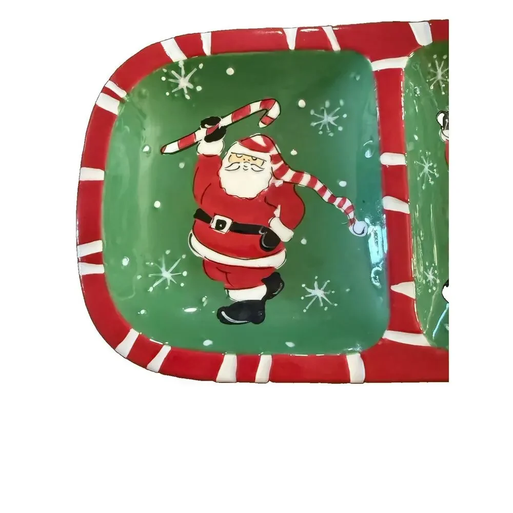 Bella Casa by Ganz Santa 3-Section Divided Tray Christmas BC15912 Ceramic